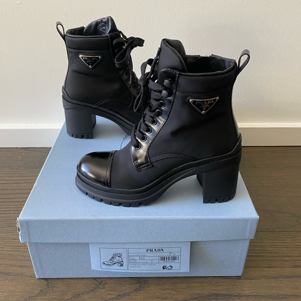 Prada women’s 55 logo lug sole hiking boots